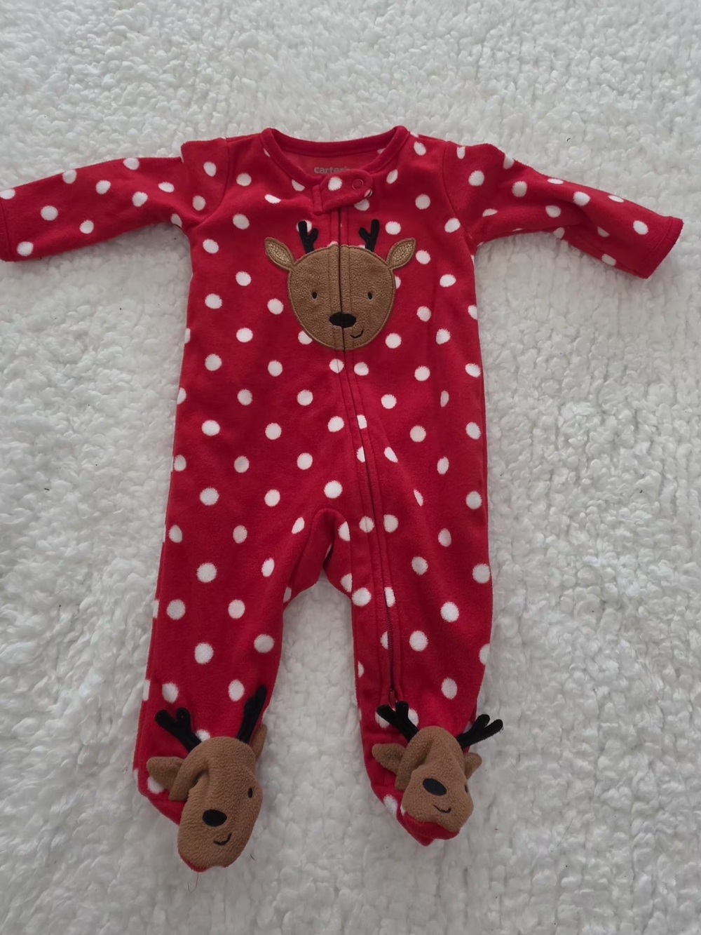 Carter's Red Polka Dot Reindeer Footed One-Piece